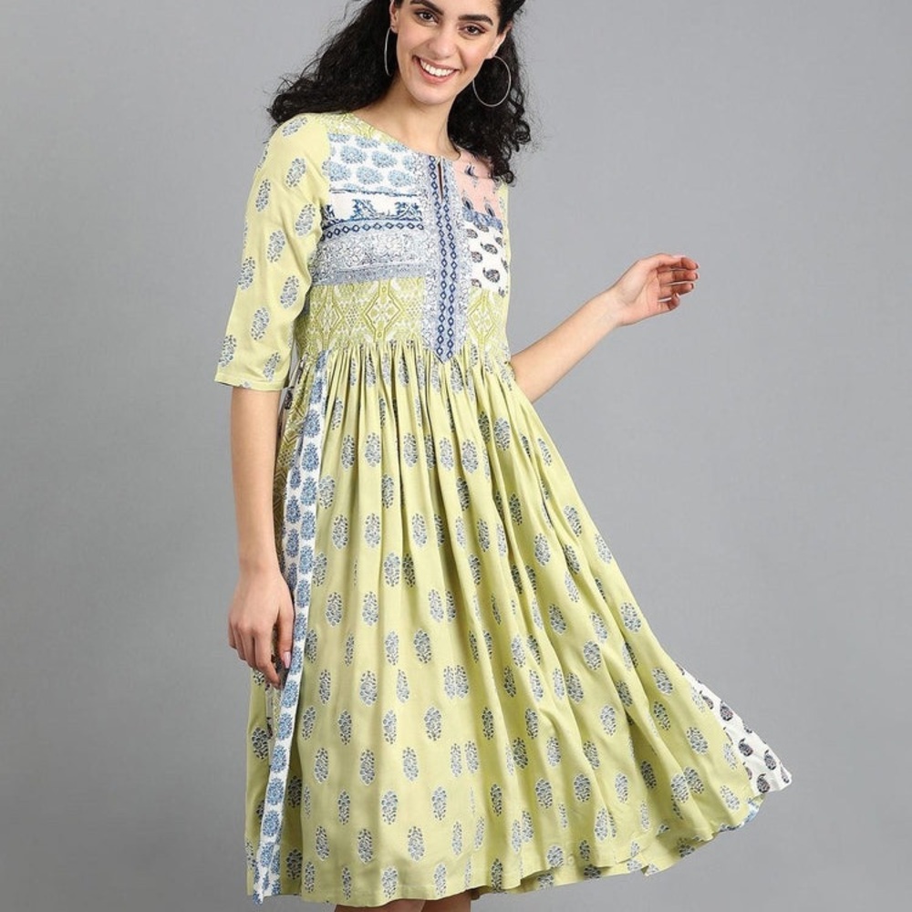 Cottagecore Floral Patchwork Midi Short Sleeve Dress - Picture 2 of 10